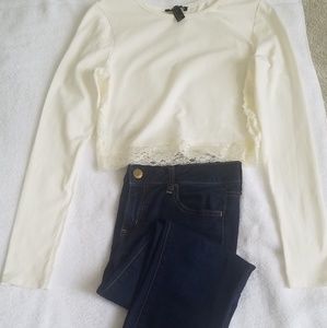 Cream crop top and skinny jeans combo